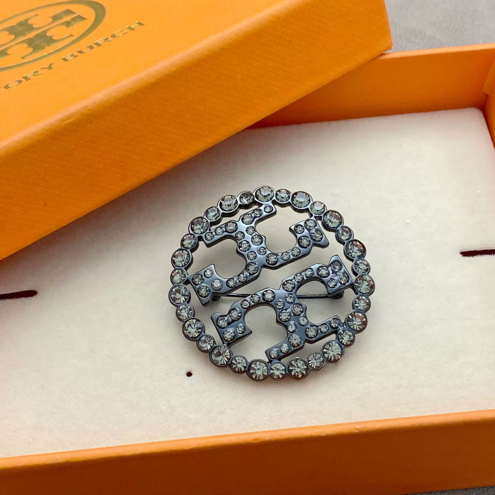 Tory Burch Rhinestone Letter Hollow Round Brooch